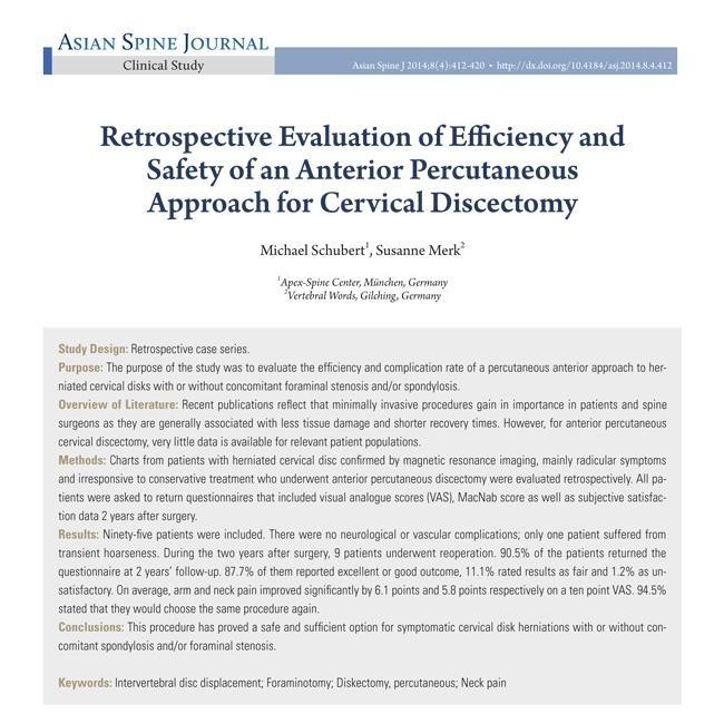 Percutane nucleotomie cervicale wervelkolom